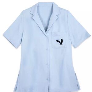 Light Blue Short-Sleeve Sleep Shirt with Pocket Detail